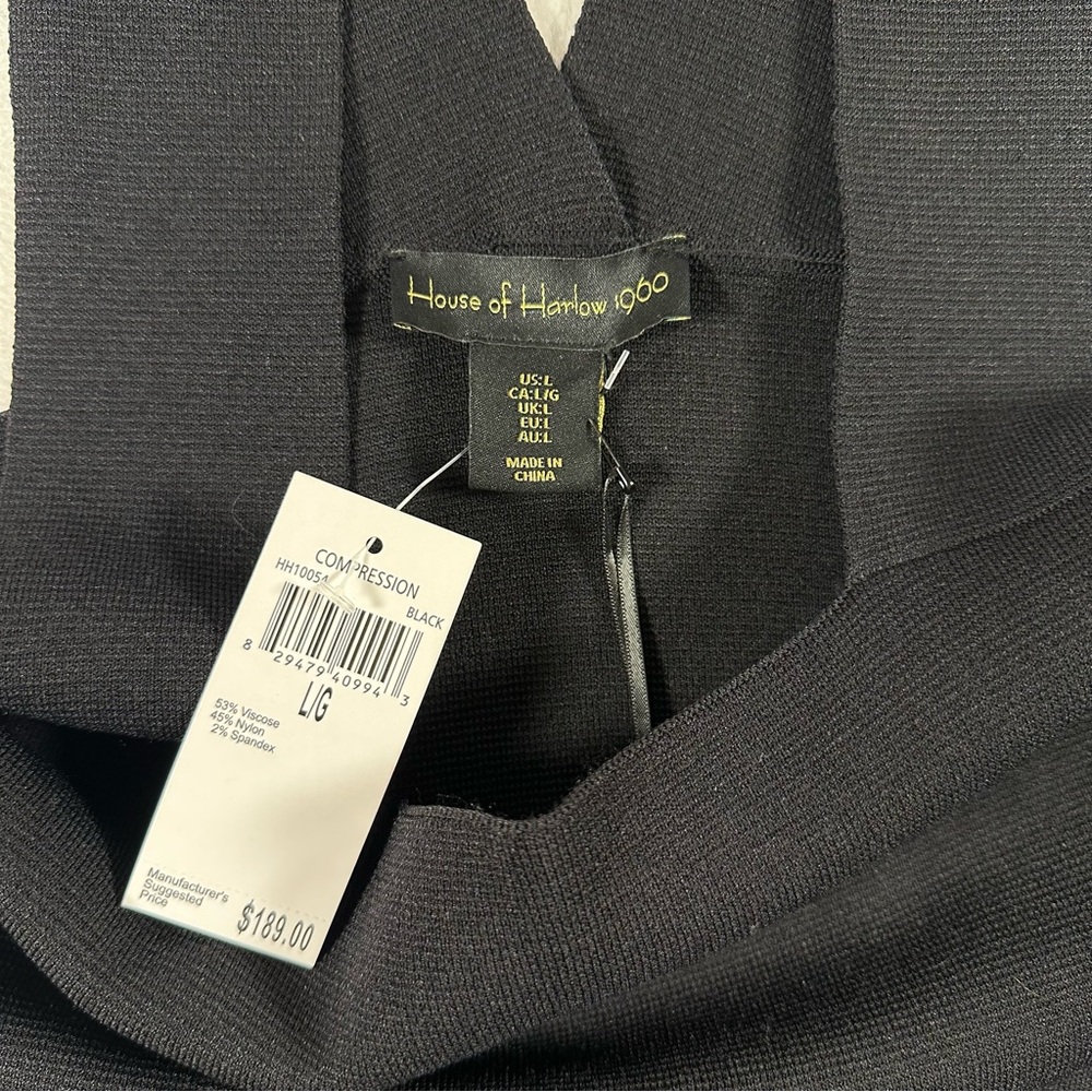 House of Harlow 1960 Body Con Midi Dress Black Women’s Size Large NWT Wide Strap - Picture 6 of 8
